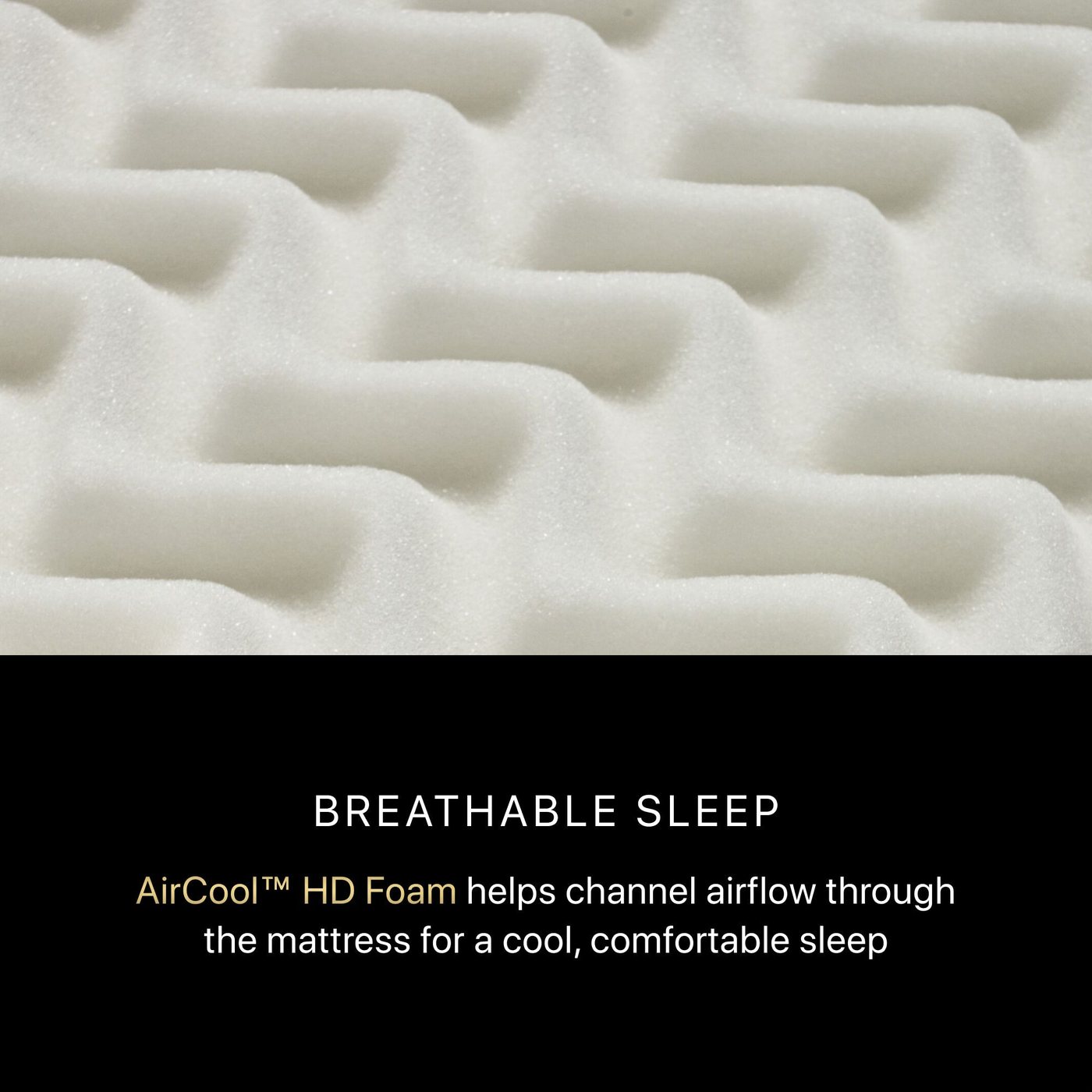 Close-up of the AirCool HD foam layer in a Beautyrest Black mattress