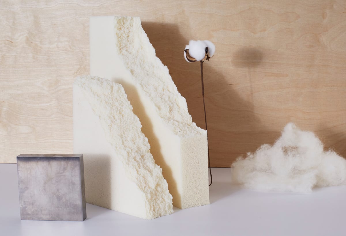 Close-up of the organic cotton, wool, latex and steel used in the Birch Elite Natural