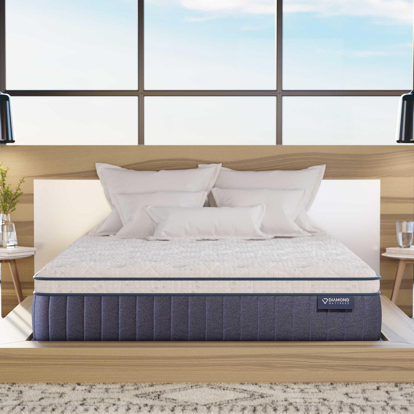 Flurry Lux mattress photographed at an angle showing the euro-top profile