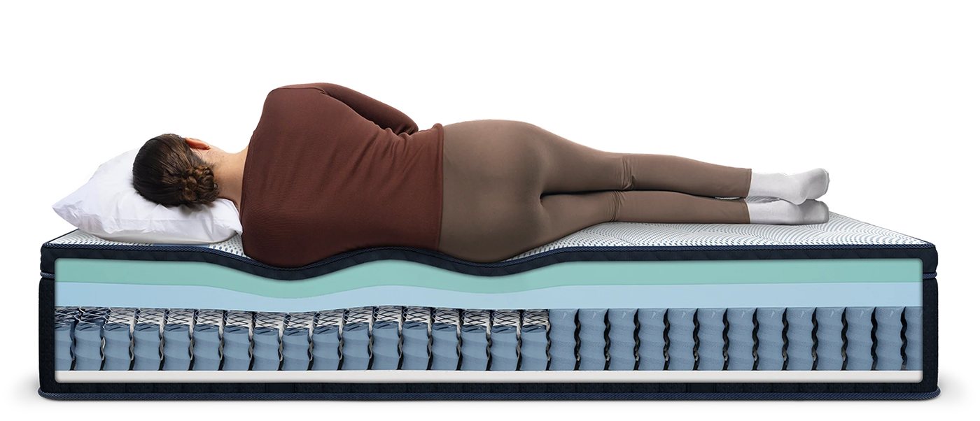Illustration of a sleeper on the DreamCloud Premier Hybrid showing the feel