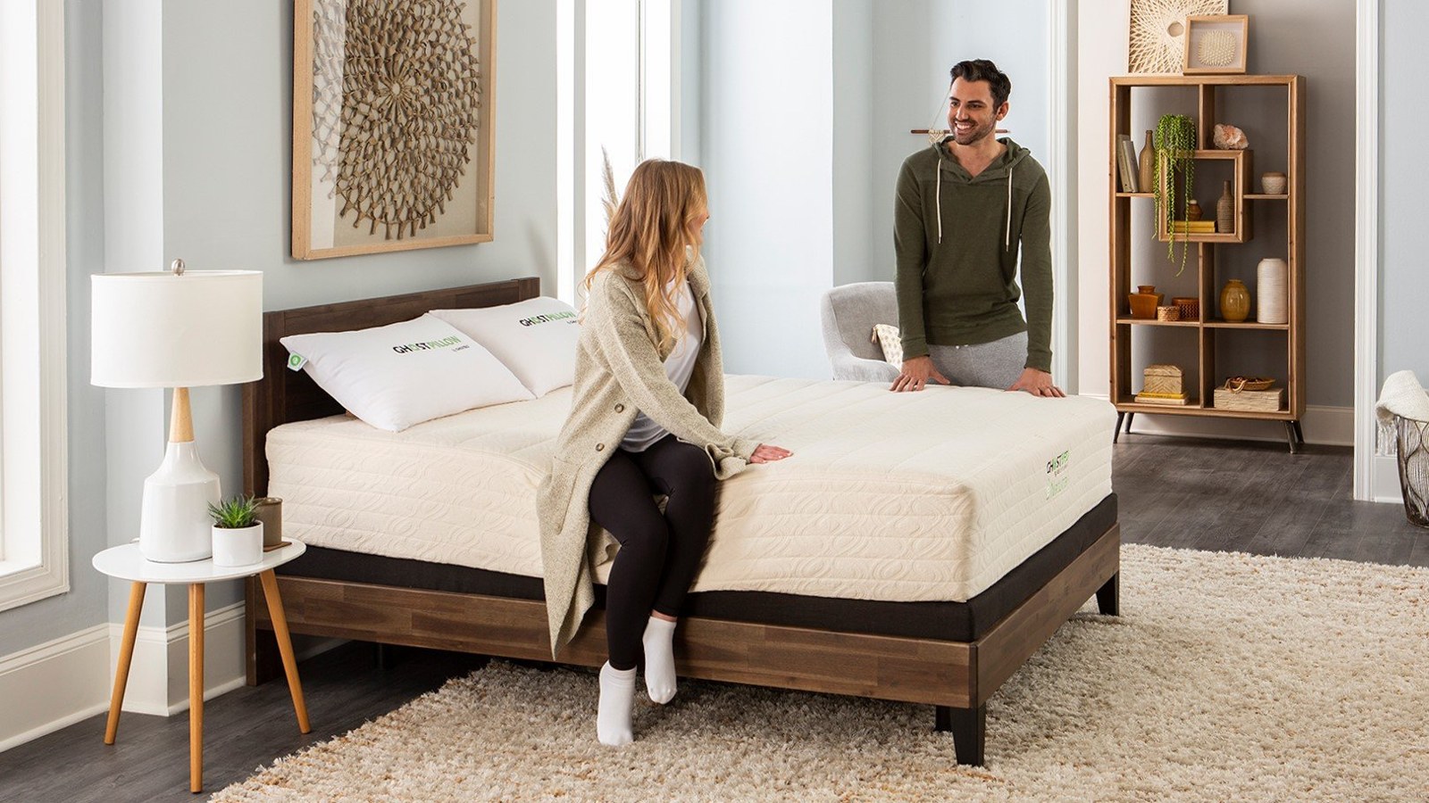 Close view of the GhostBed Natural cover and comfort layers