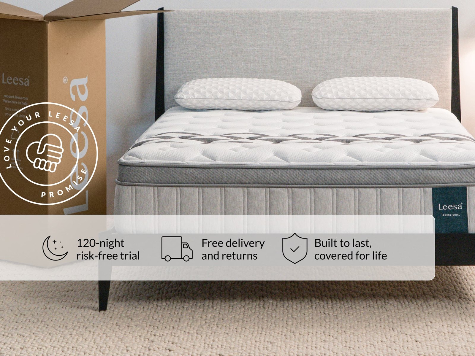 Close detail of the Leesa Legend Chill Hybrid mattress surface and quilted cover
