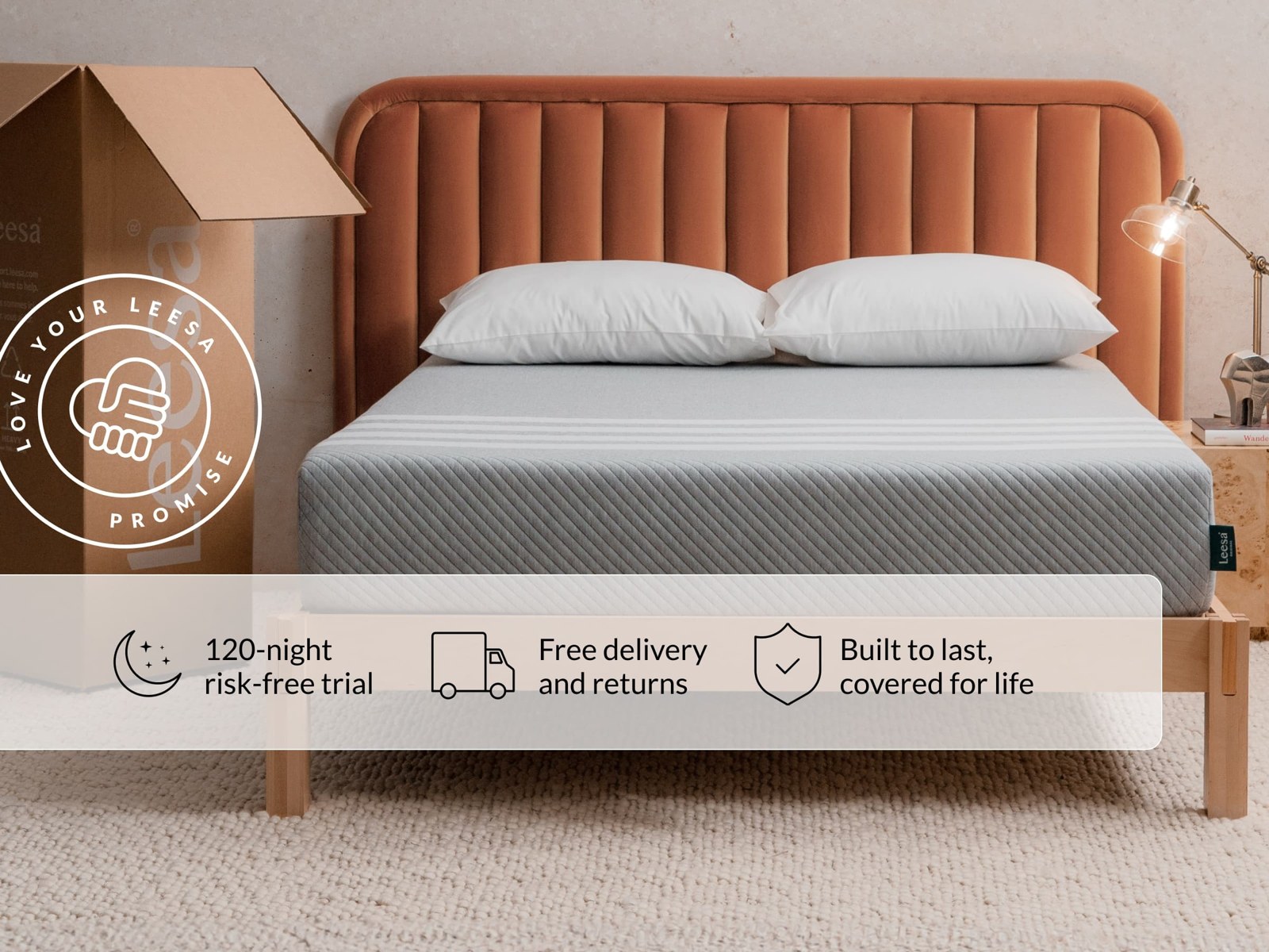 Leesa Original mattress styled in a bedroom