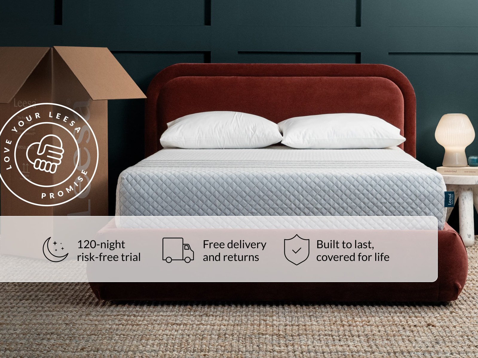 Leesa Sapira Hybrid mattress styled in a bedroom