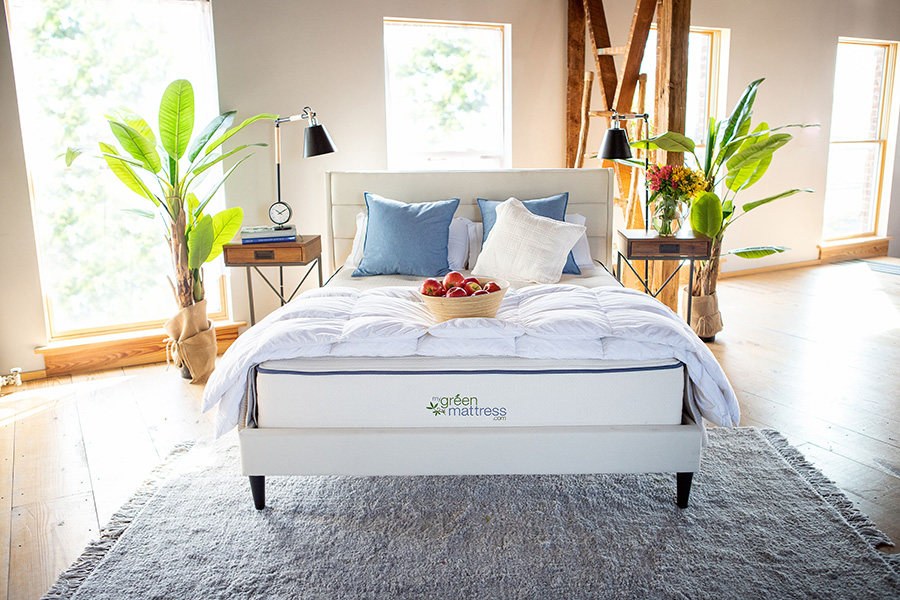My Green Mattress Natural Escape mattress styled in a bedroom