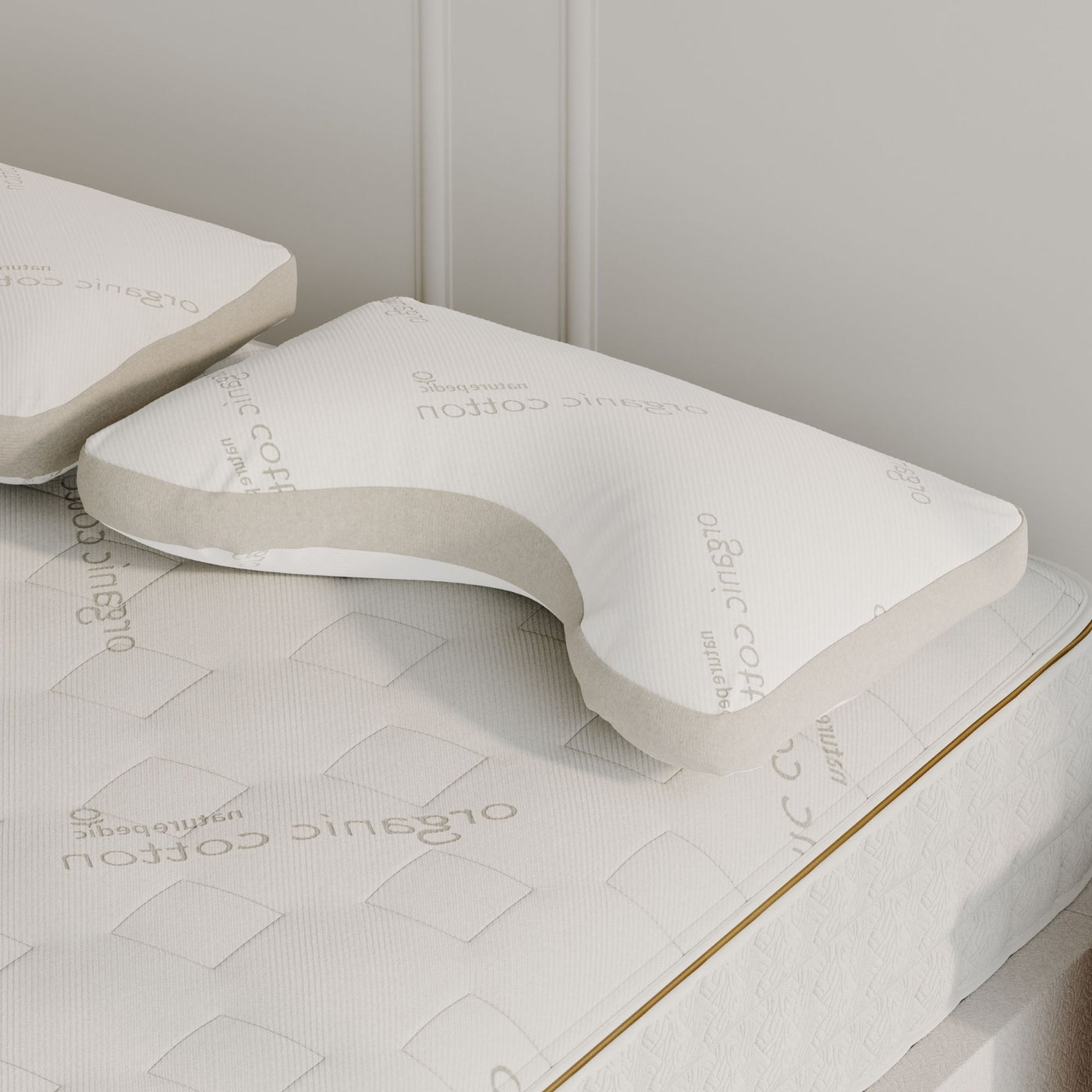 Close-up of the organic cotton, wool and latex materials used in the Naturepedic EOS Classic