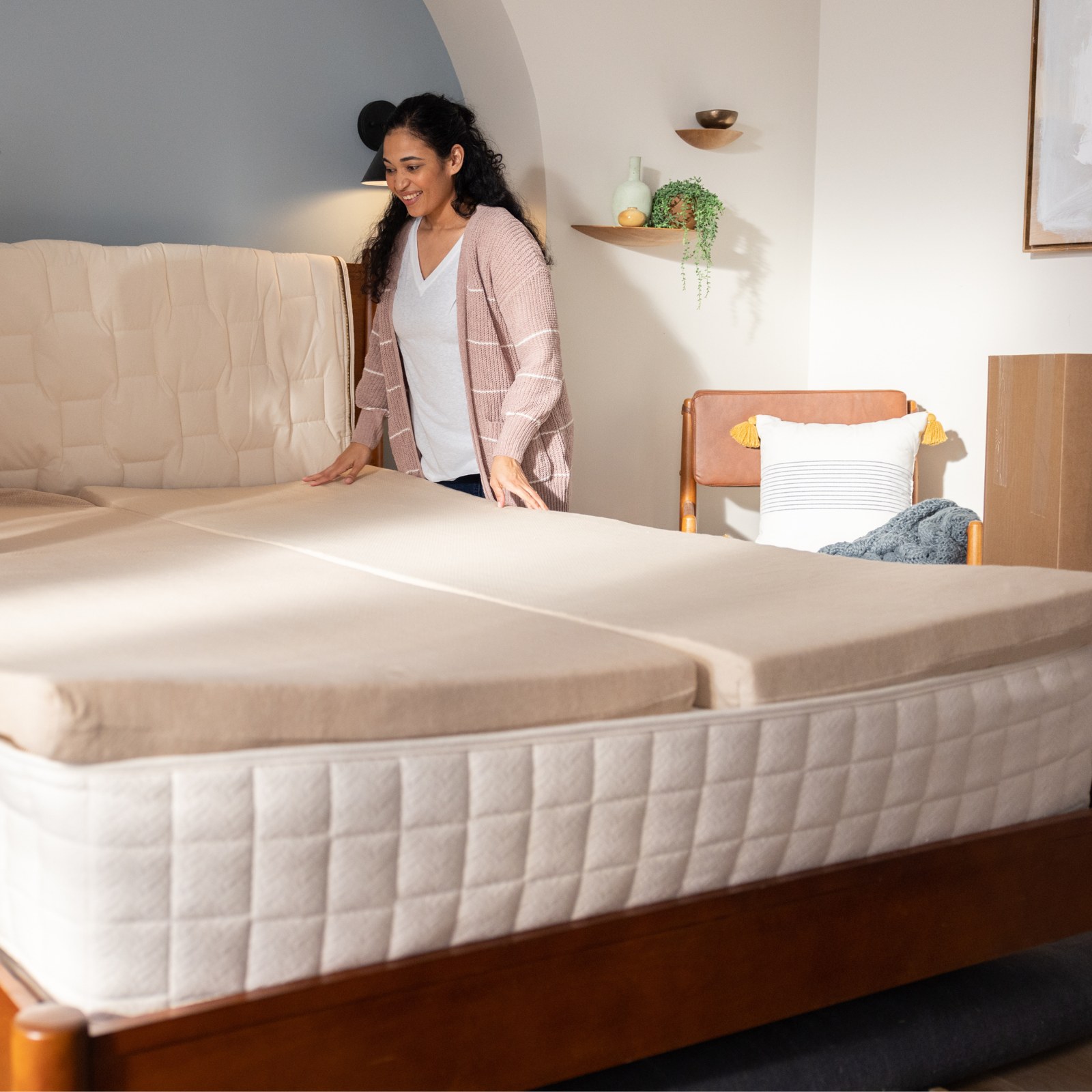 Naturepedic EOS Trilux Organic mattress styled in a bedroom