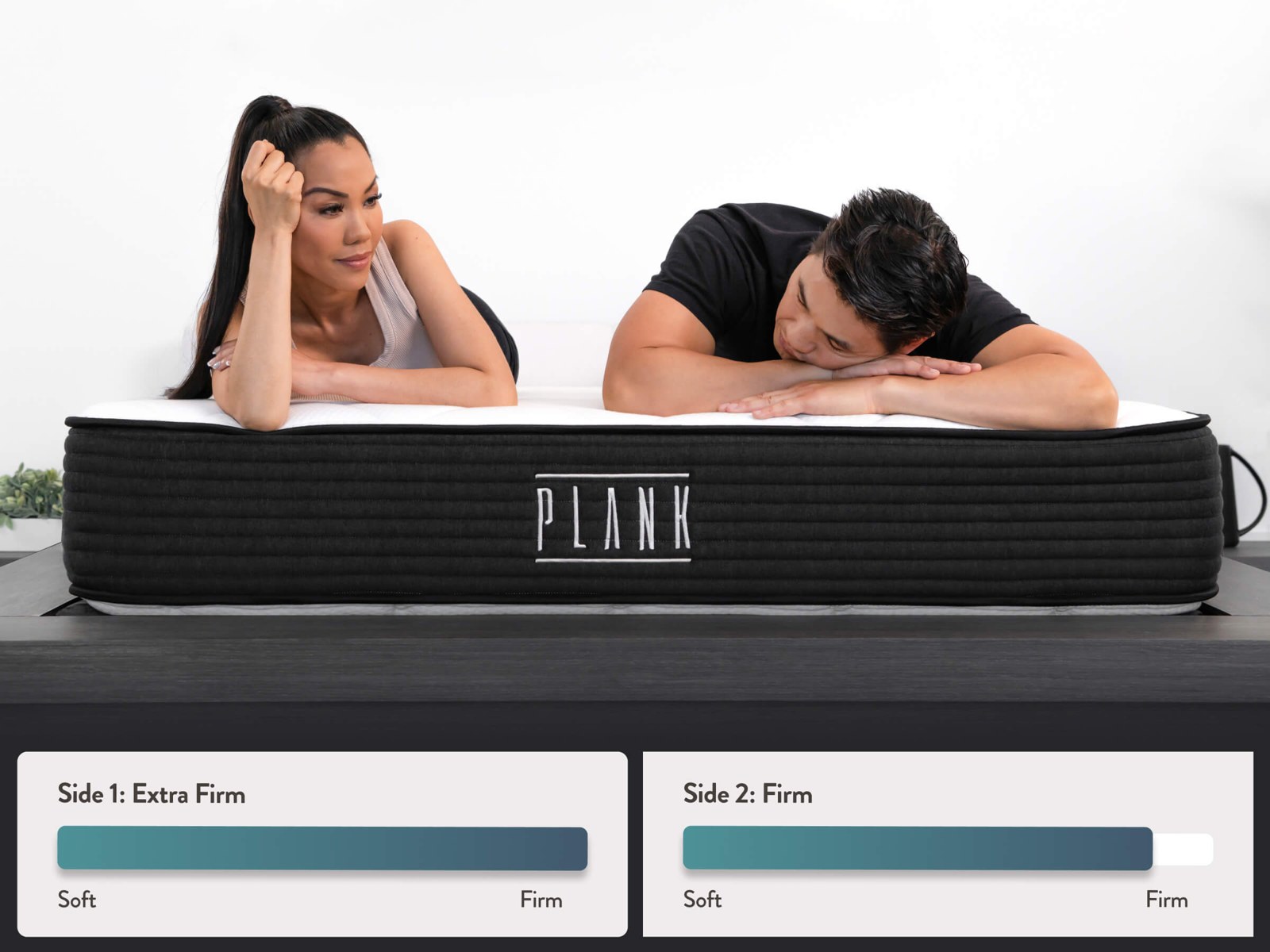 Plank Firm mattress styled in a bedroom