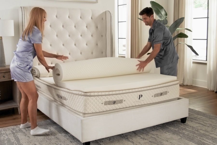 PlushBeds Botanical Bliss mattress styled in a bedroom