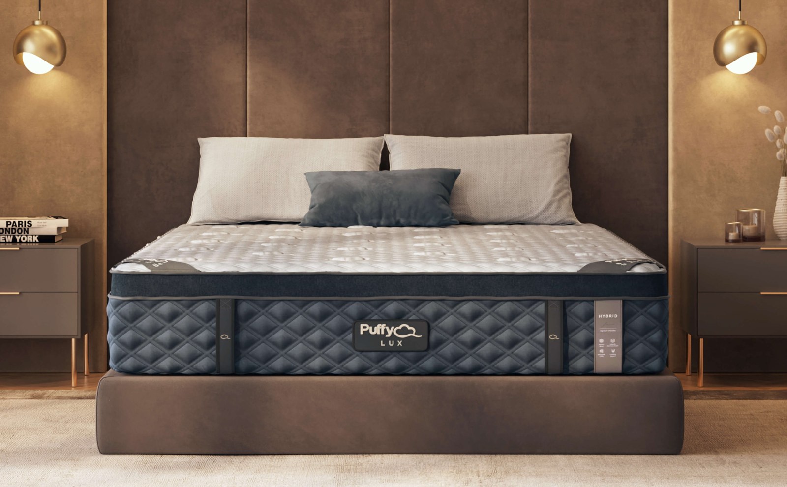 Puffy Lux Hybrid mattress photographed from the side