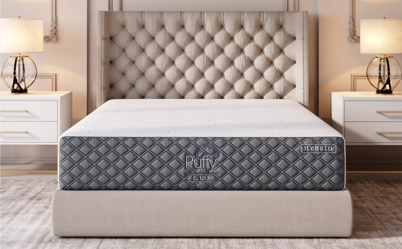 Close view of the Puffy Lux Hybrid cover and comfort layers