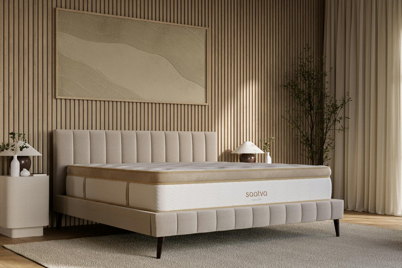 Saatva HD mattress photographed from the side