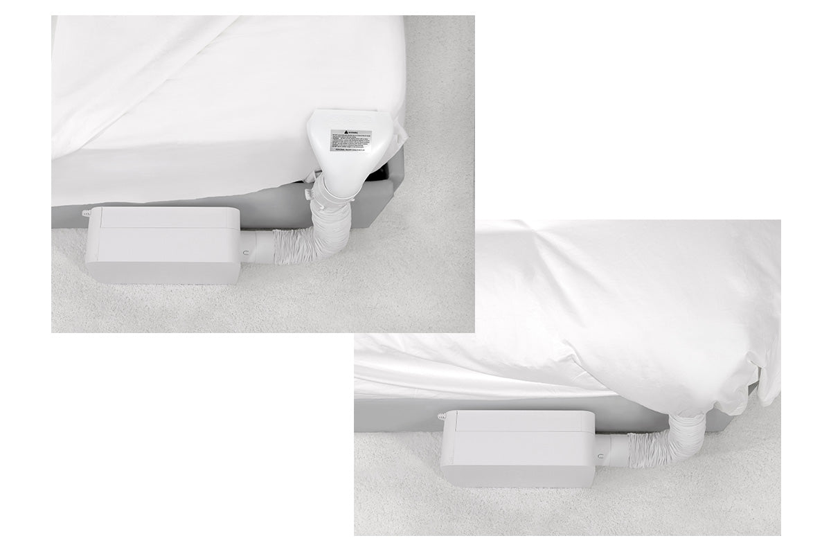 BedJet 3 installation at the foot of a bed