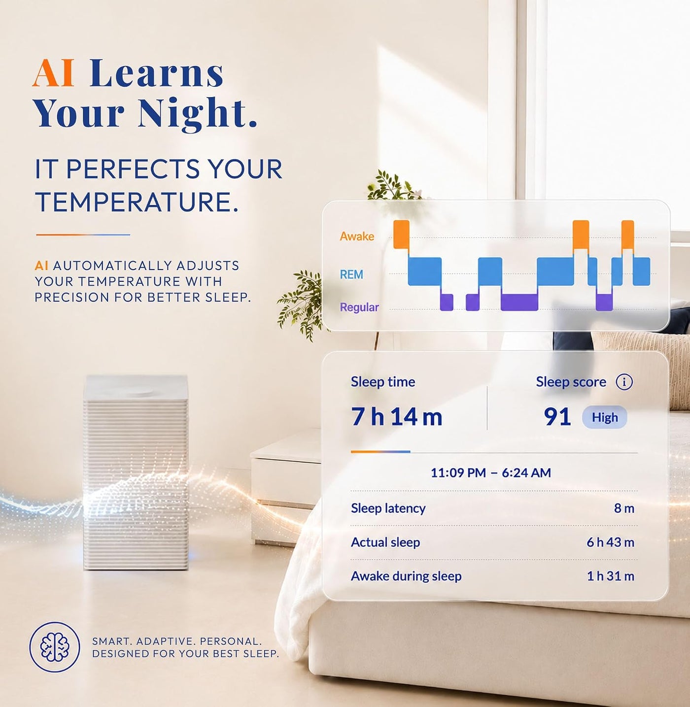 Navien OptiSleep dual-zone temperature illustration